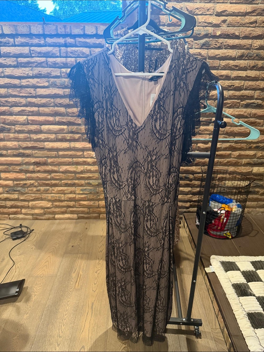 Lane Bryant Black Lace Overlay Maxi Dress with Taupe Underlay